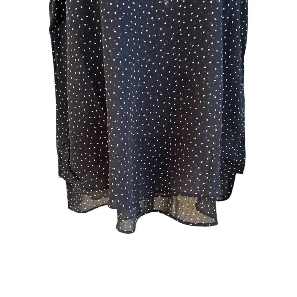 Christina B black lined polk a dot tank top, sheer with dots, women's S
